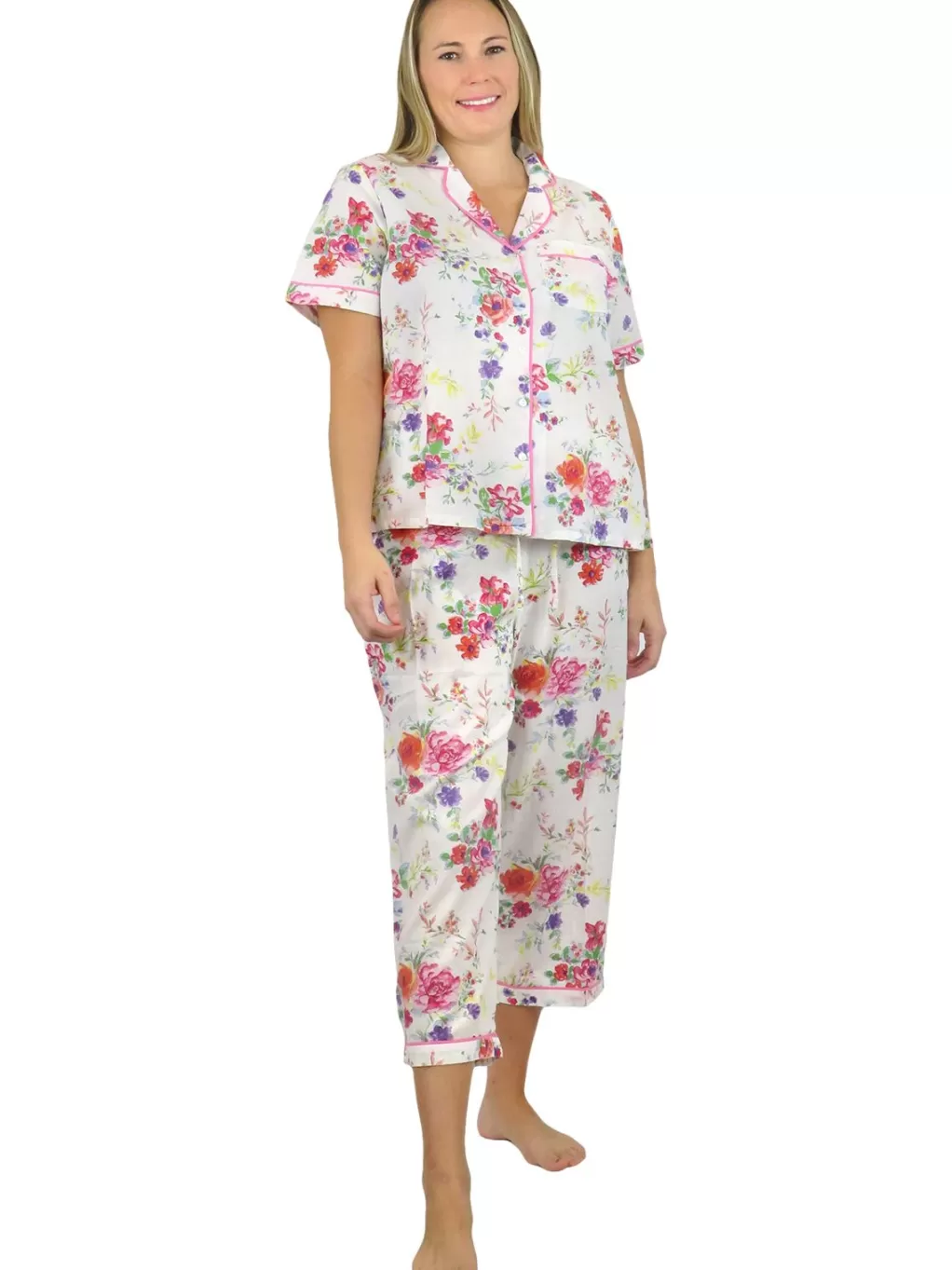 La Cera™ La Cera Short Sleeve Floral Cotton Pajama Set