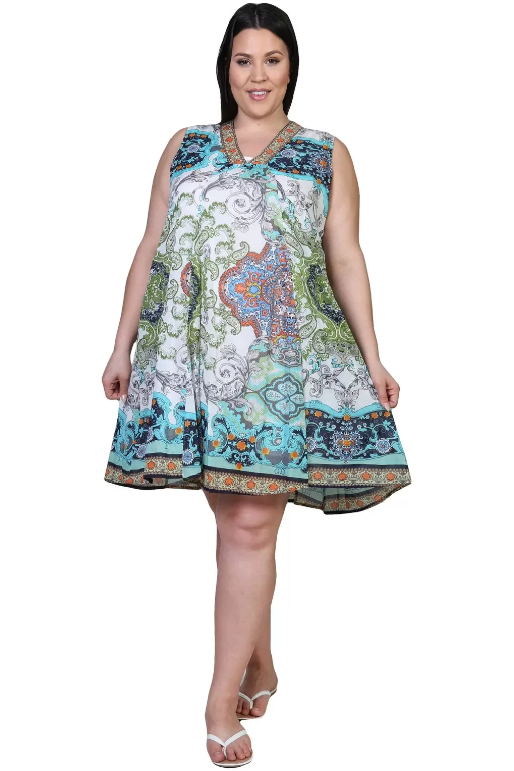 La Cera™ La Cera Sleeveless Paisley Printed Plus Size Dress