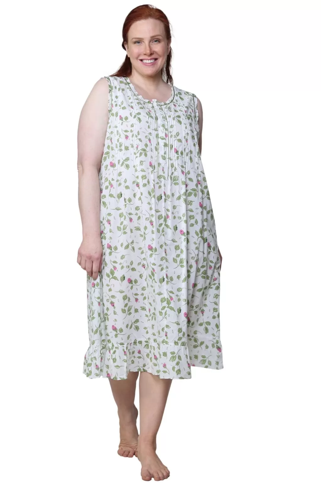 La Cera™ La Cera Sleeveless Rose Vine 100% Cotton Gown - Plus Size