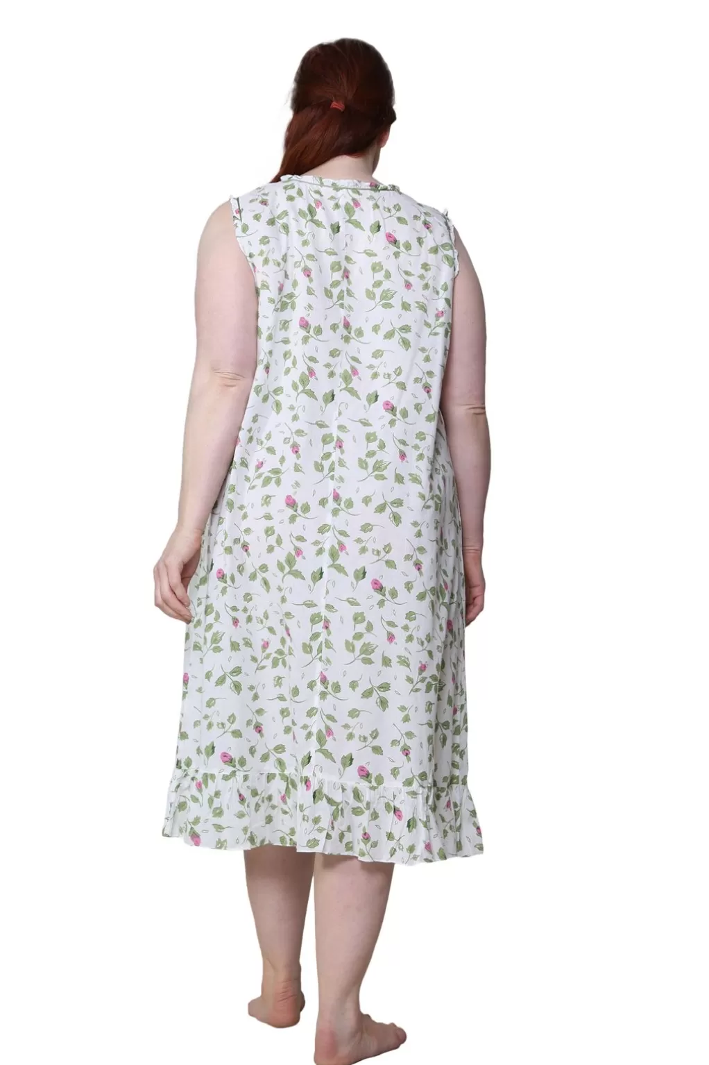 La Cera™ La Cera Sleeveless Rose Vine 100% Cotton Gown - Plus Size