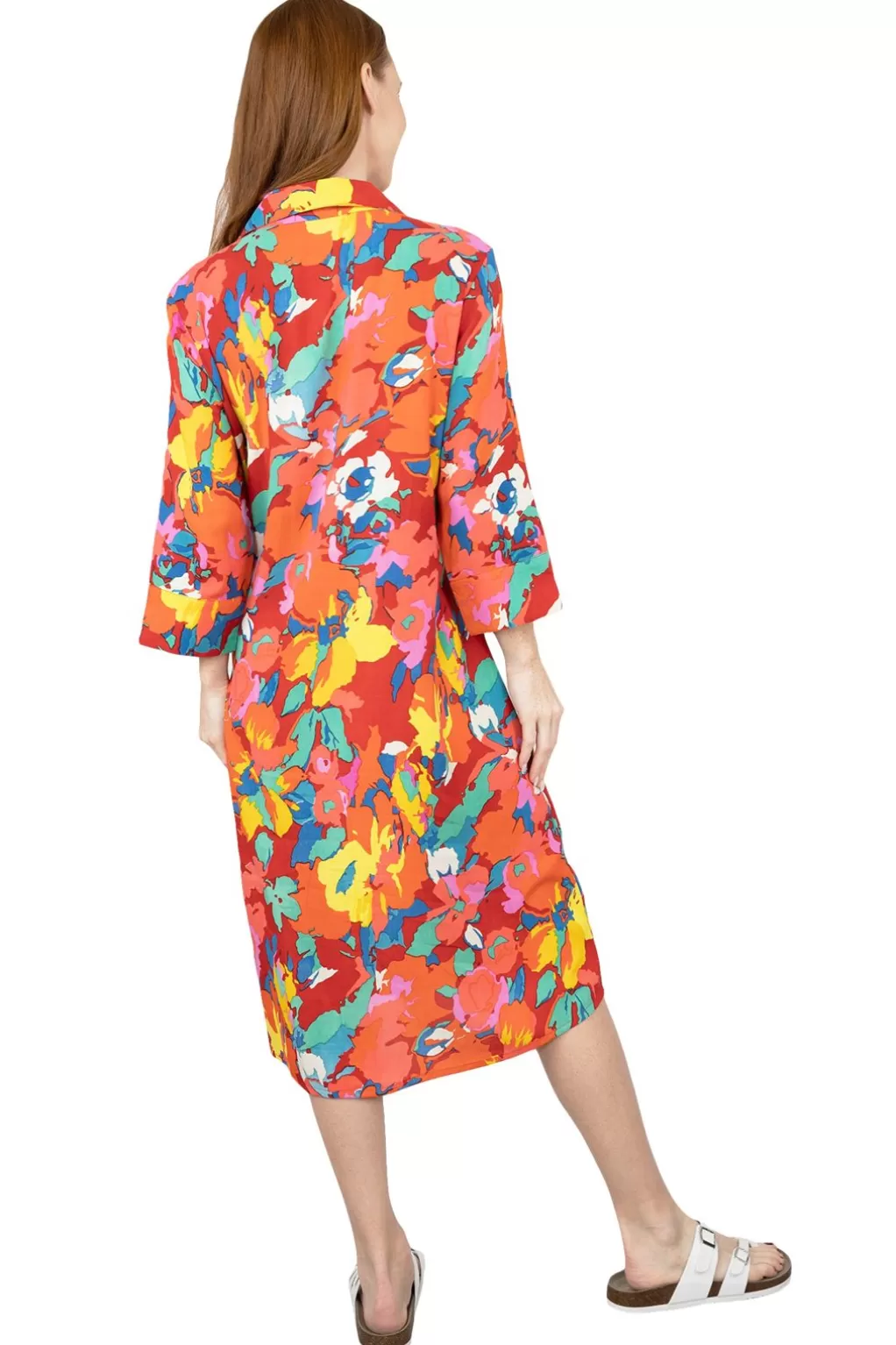La Cera™ La Cera Summer Floral Printed Button Front Shirt Dress