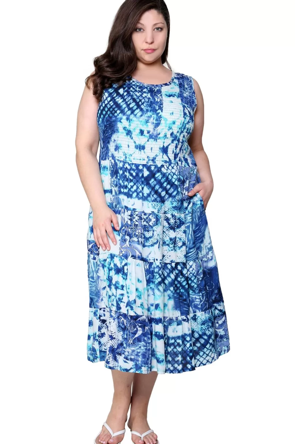 La Cera™ La Cera Tie Dye Plus Size Sleeveless Dress