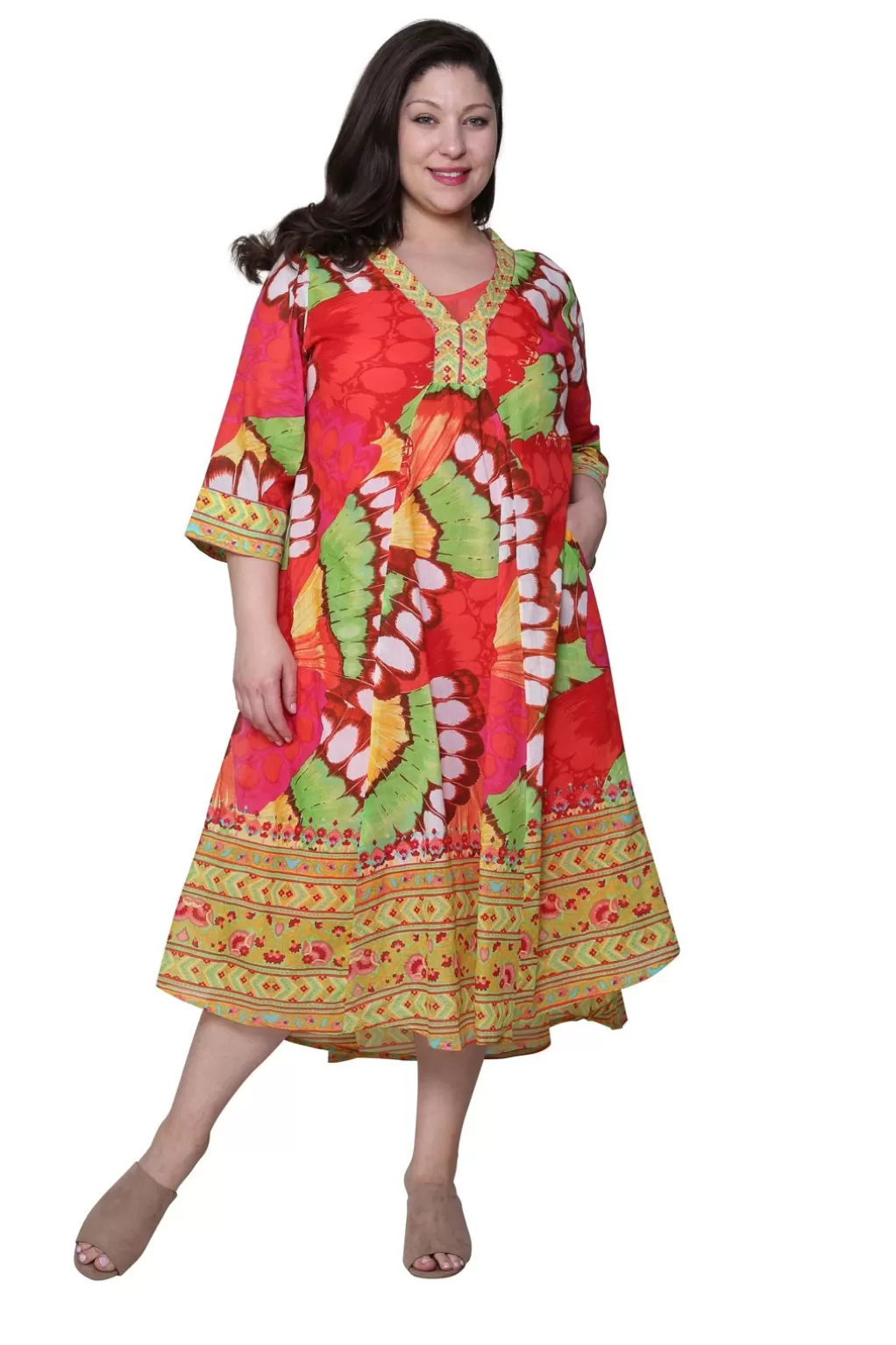 La Cera™ La Cera Women'S Plus Size High-Low Butterfly Printed Caftan
