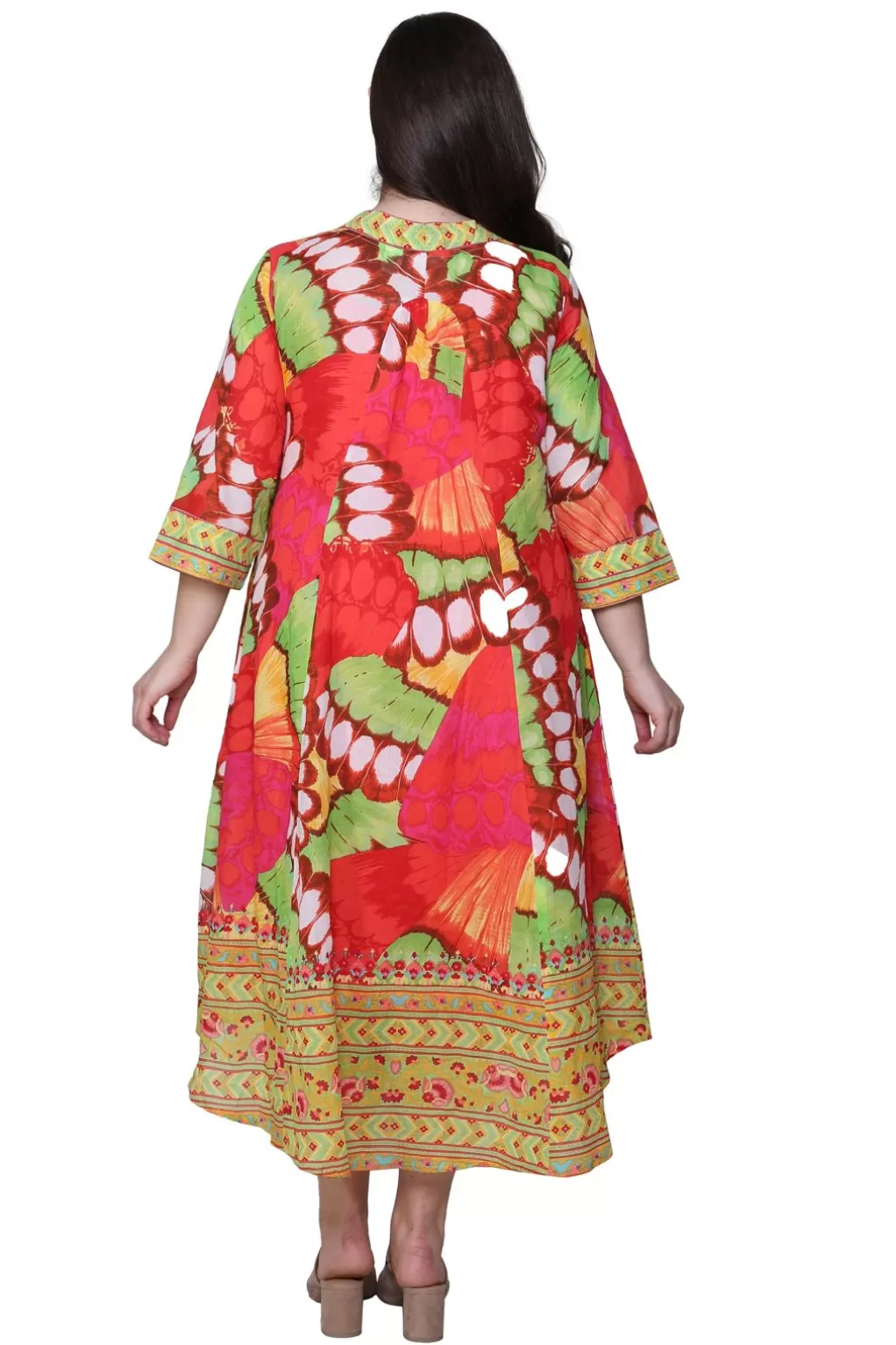 La Cera™ La Cera Women'S Plus Size High-Low Butterfly Printed Caftan
