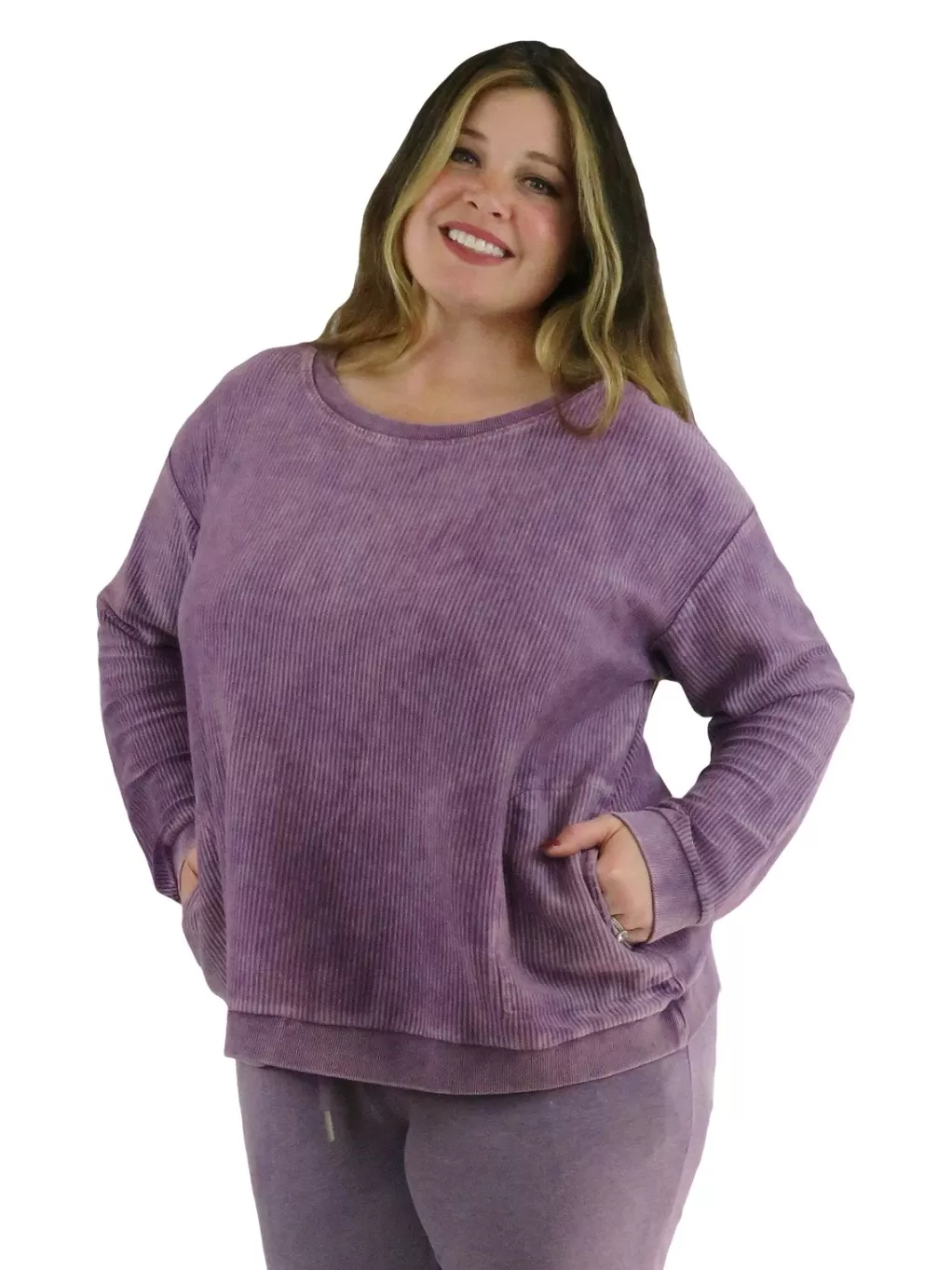 La Cera™ Ottoman Rib Knit Long Sleeve Top- Plus Size