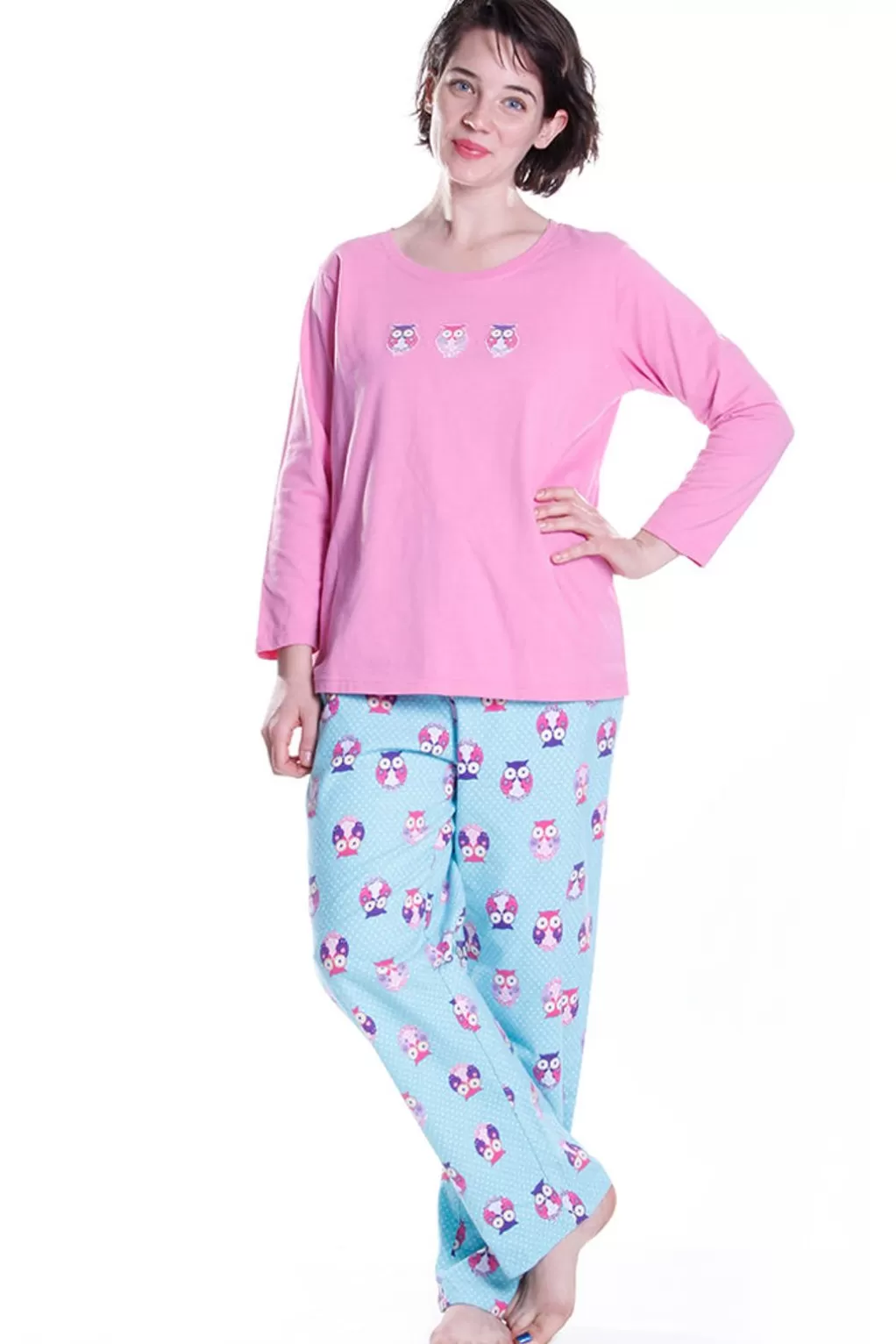La Cera™ Owl Print Flannel Pajama Set