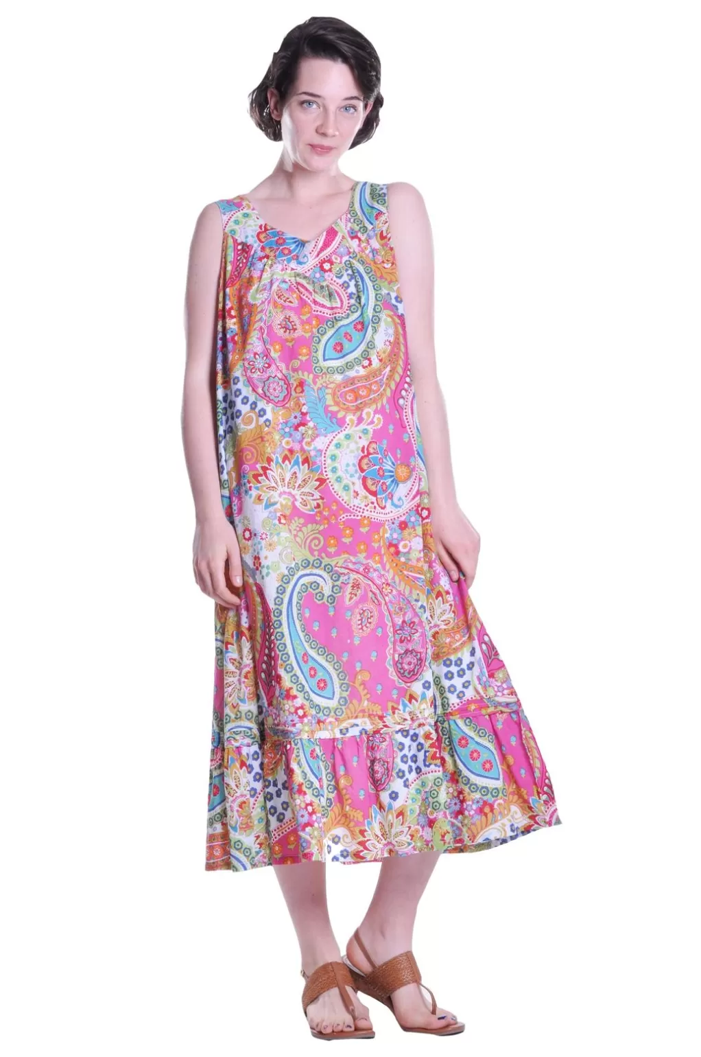 La Cera™ Paisley Print Scoop Neck Gown With Pockets