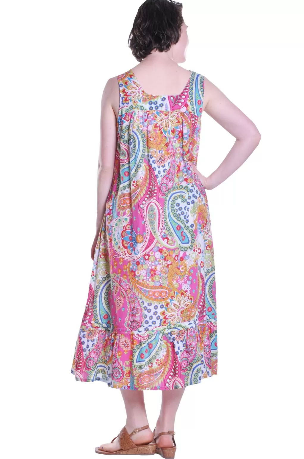 La Cera™ Paisley Print Scoop Neck Gown With Pockets