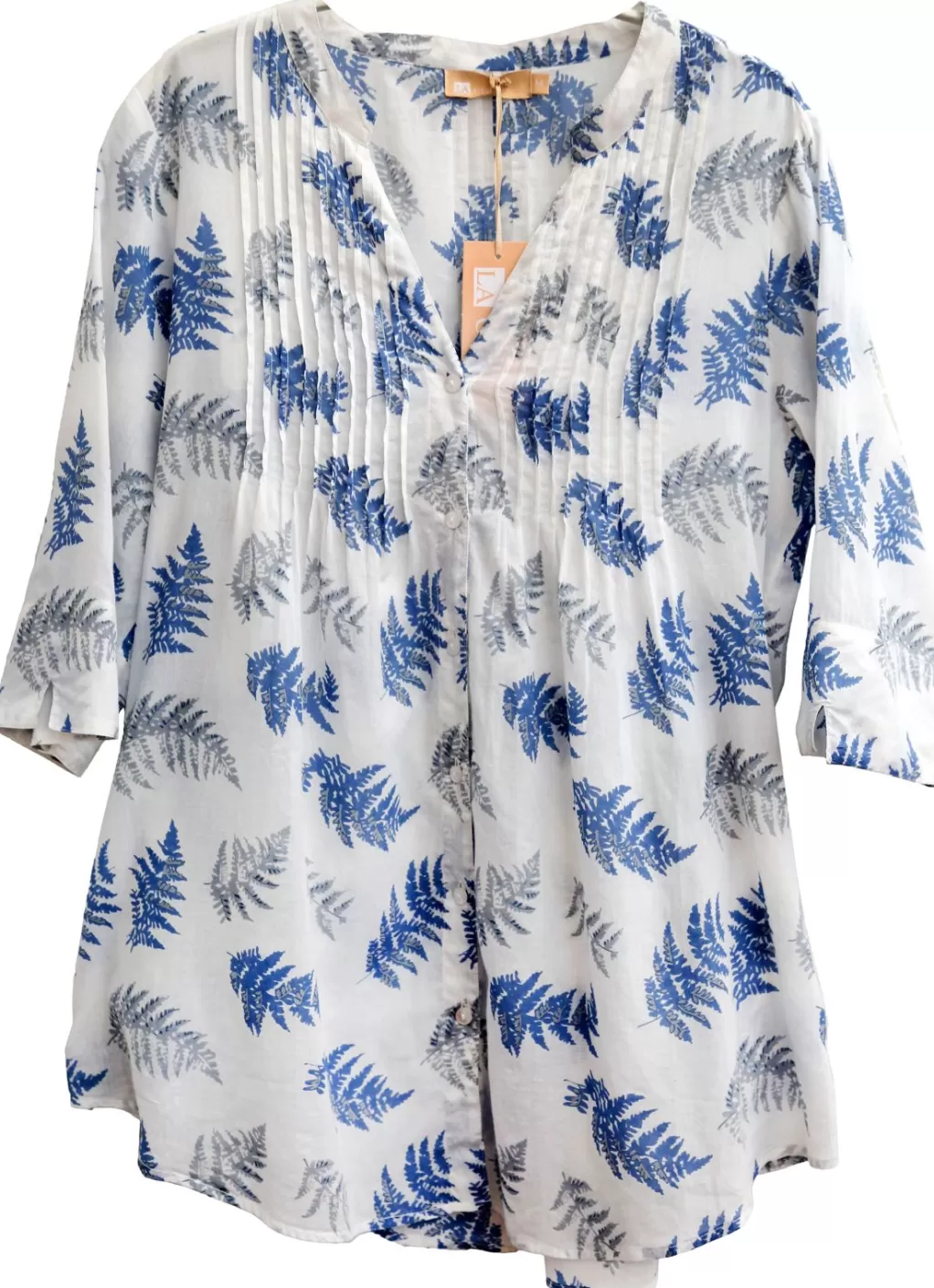 La Cera™ Pleat Front Printed Cotton Top - Plus Size