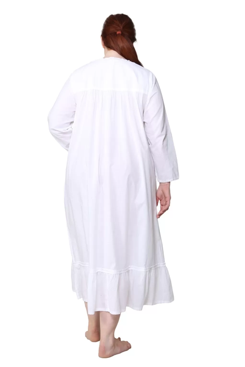 La Cera™ Plus Size 100% Cotton Embroidered Long Sleeve Gown