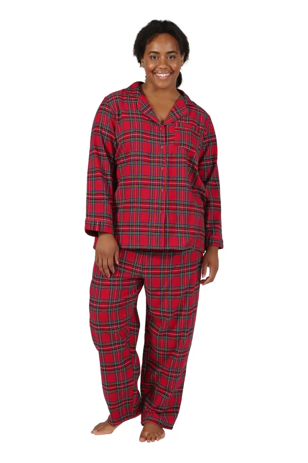 La Cera™ Plus Size 100% Cotton Yarn Dyed Plaid Flannel Pajama Set