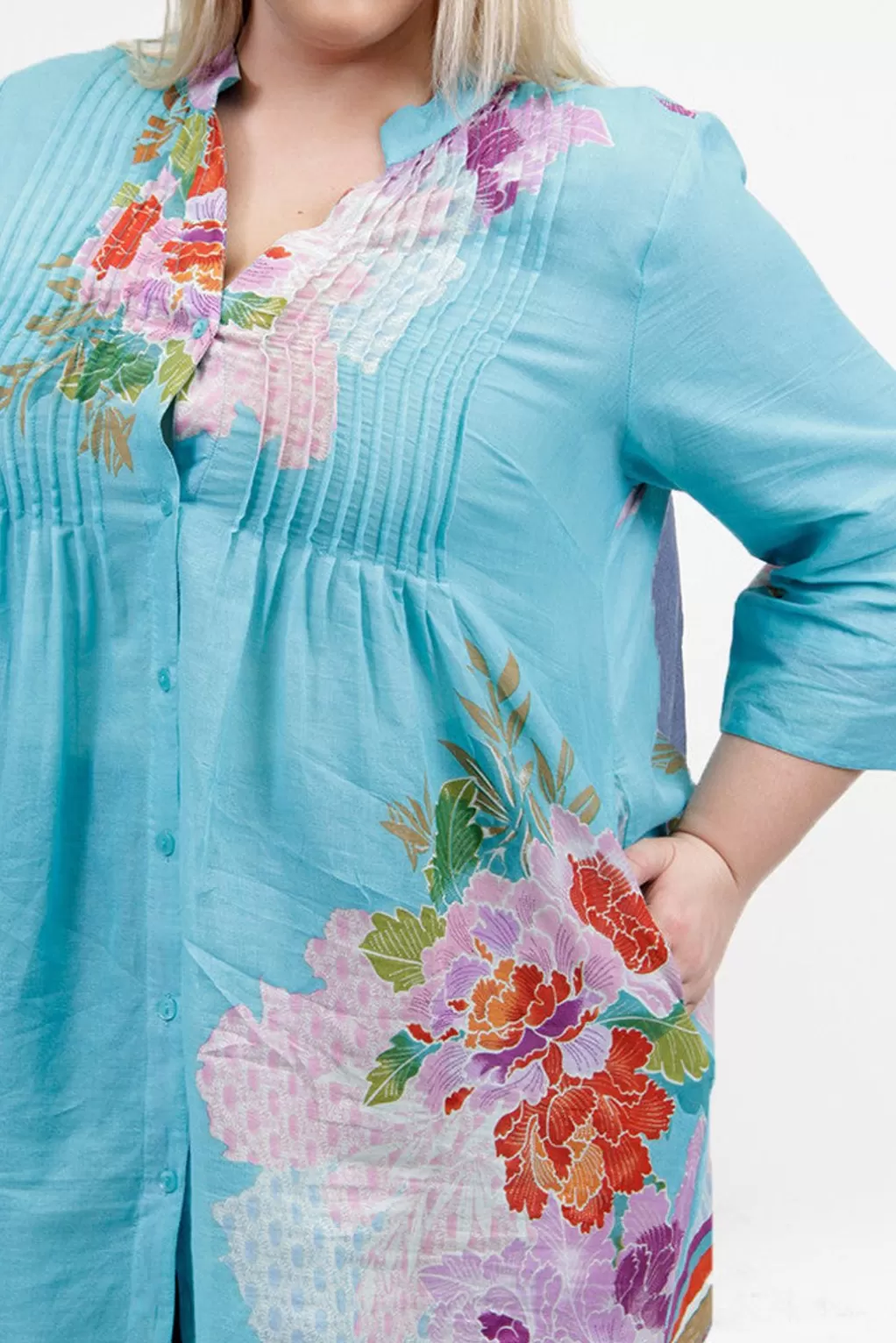 La Cera™ Plus Size Floral Border Print Tunic With Release Pleats