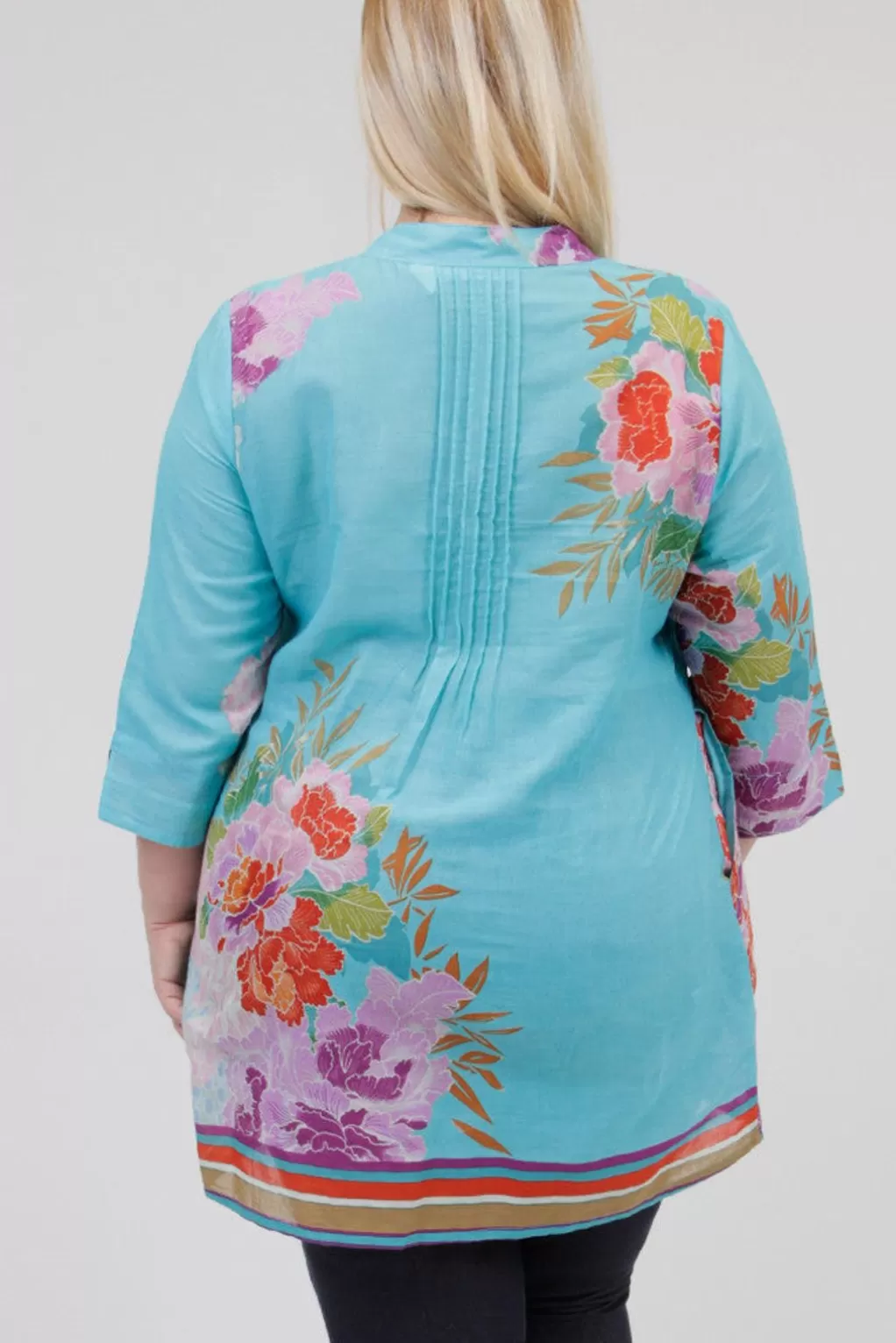La Cera™ Plus Size Floral Border Print Tunic With Release Pleats