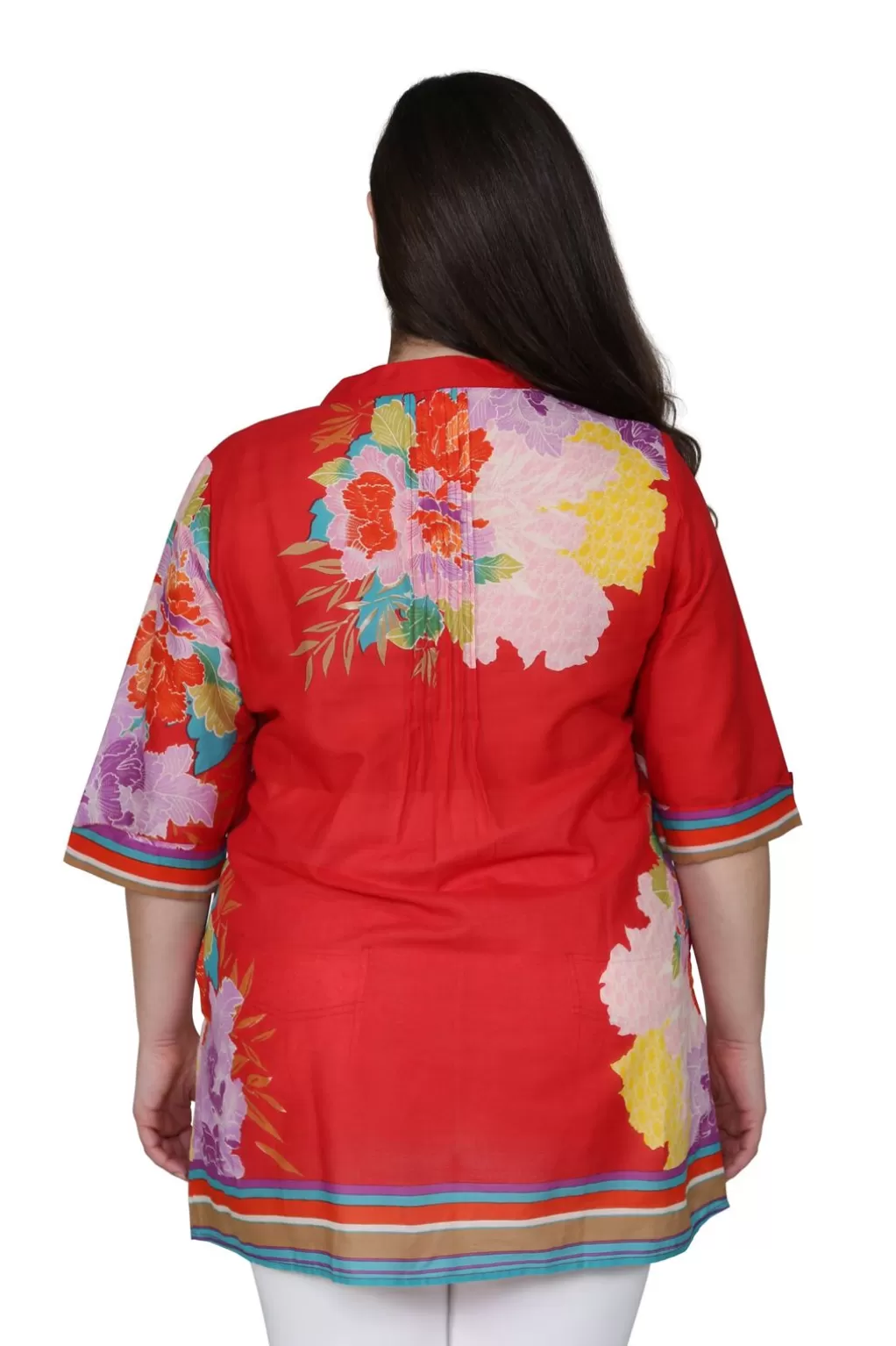 La Cera™ Plus Size Floral Border Print Tunic With Release Pleats