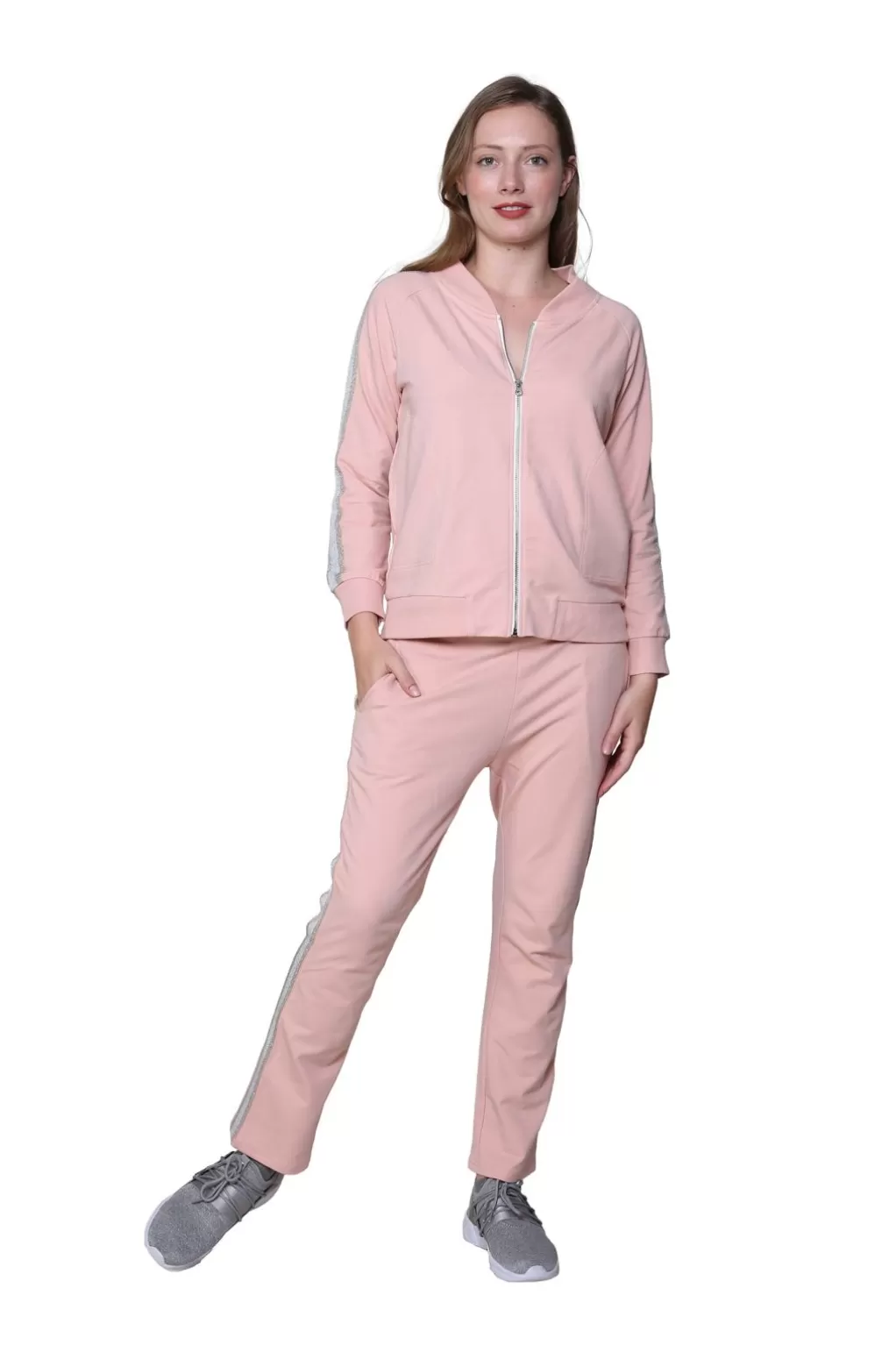 La Cera™ Plus Size French Terry Cotton 2-Piece Zip-Front Track Pant Set