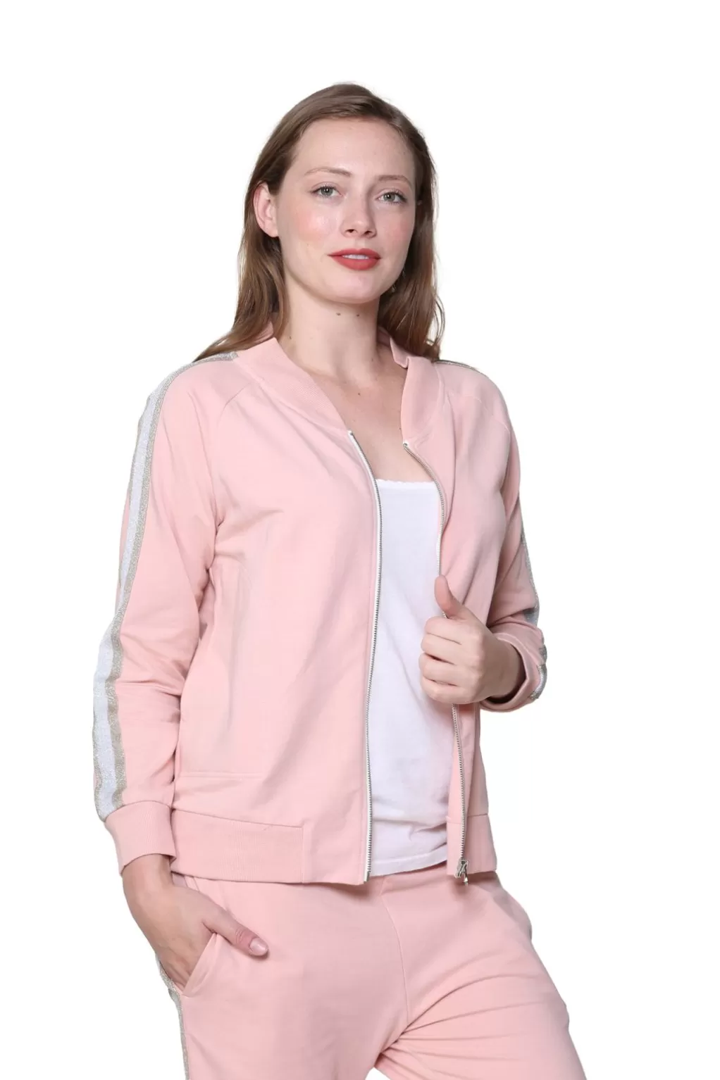 La Cera™ Plus Size French Terry Cotton 2-Piece Zip-Front Track Pant Set