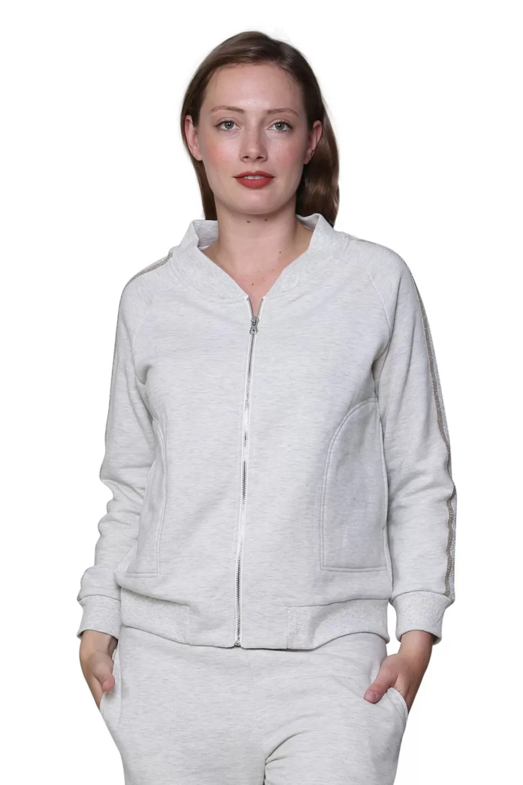 La Cera™ Plus Size French Terry Cotton 2-Piece Zip-Front Track Pant Set