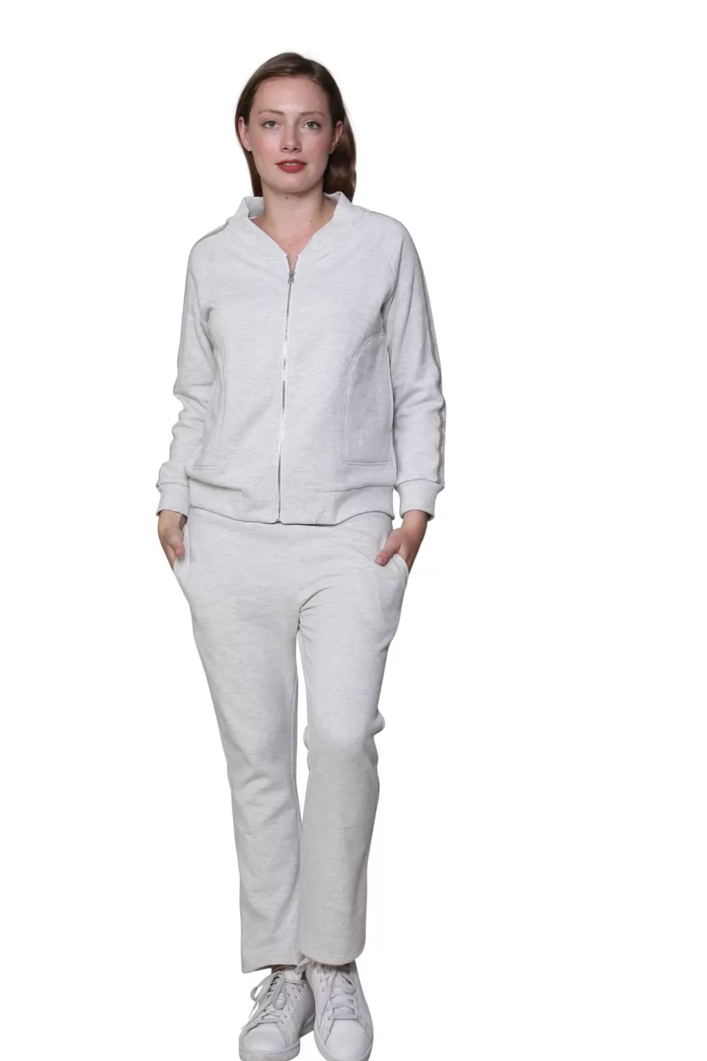 La Cera™ Plus Size French Terry Cotton 2-Piece Zip-Front Track Pant Set