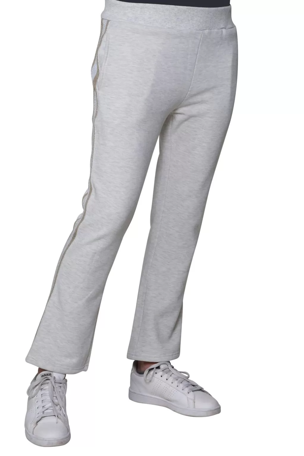 La Cera™ Plus Size French Terry Pant With Lurex Tuxedo Stripe Trim