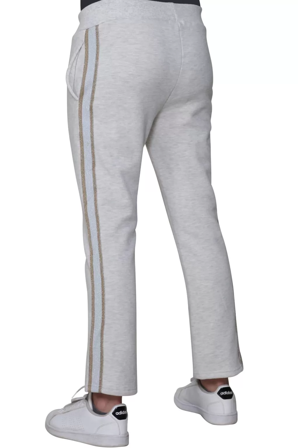 La Cera™ Plus Size French Terry Pant With Lurex Tuxedo Stripe Trim