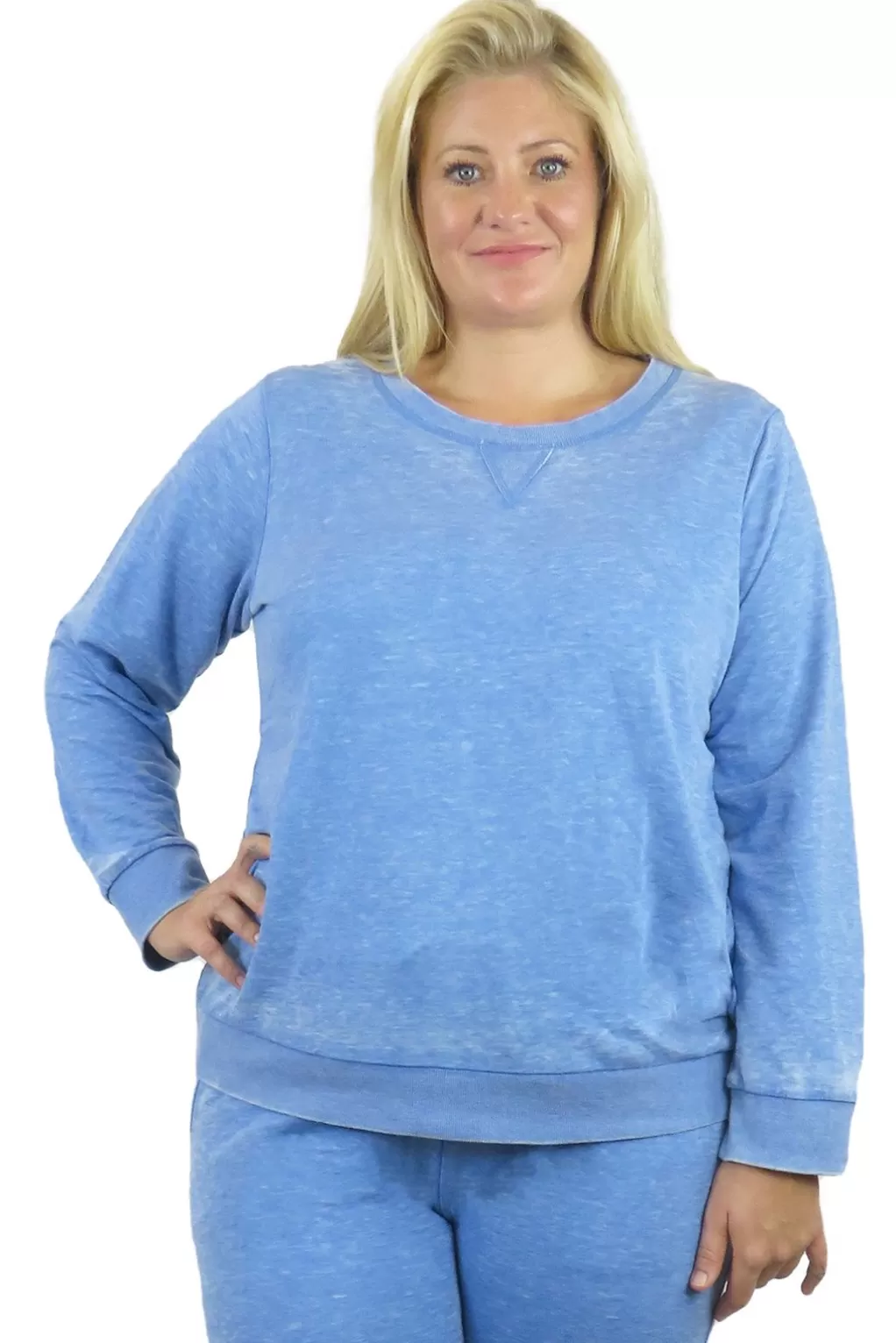 La Cera™ Plus Size Heathered Crew Neck French Terry Sweatshirt