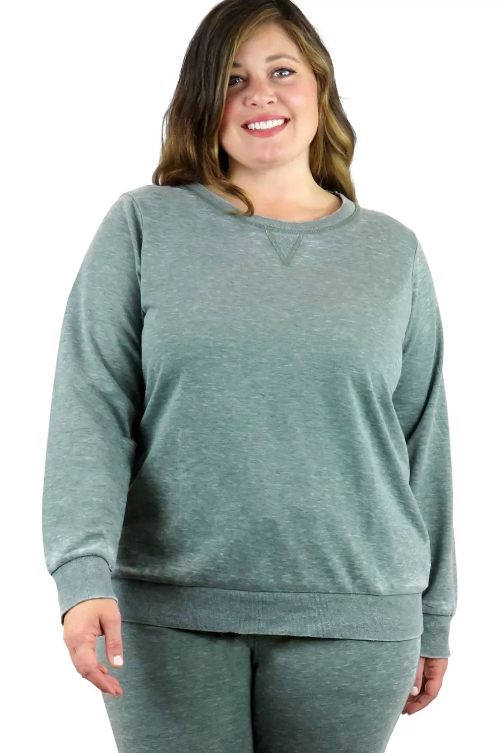 La Cera™ Plus Size Heathered Crew Neck French Terry Sweatshirt