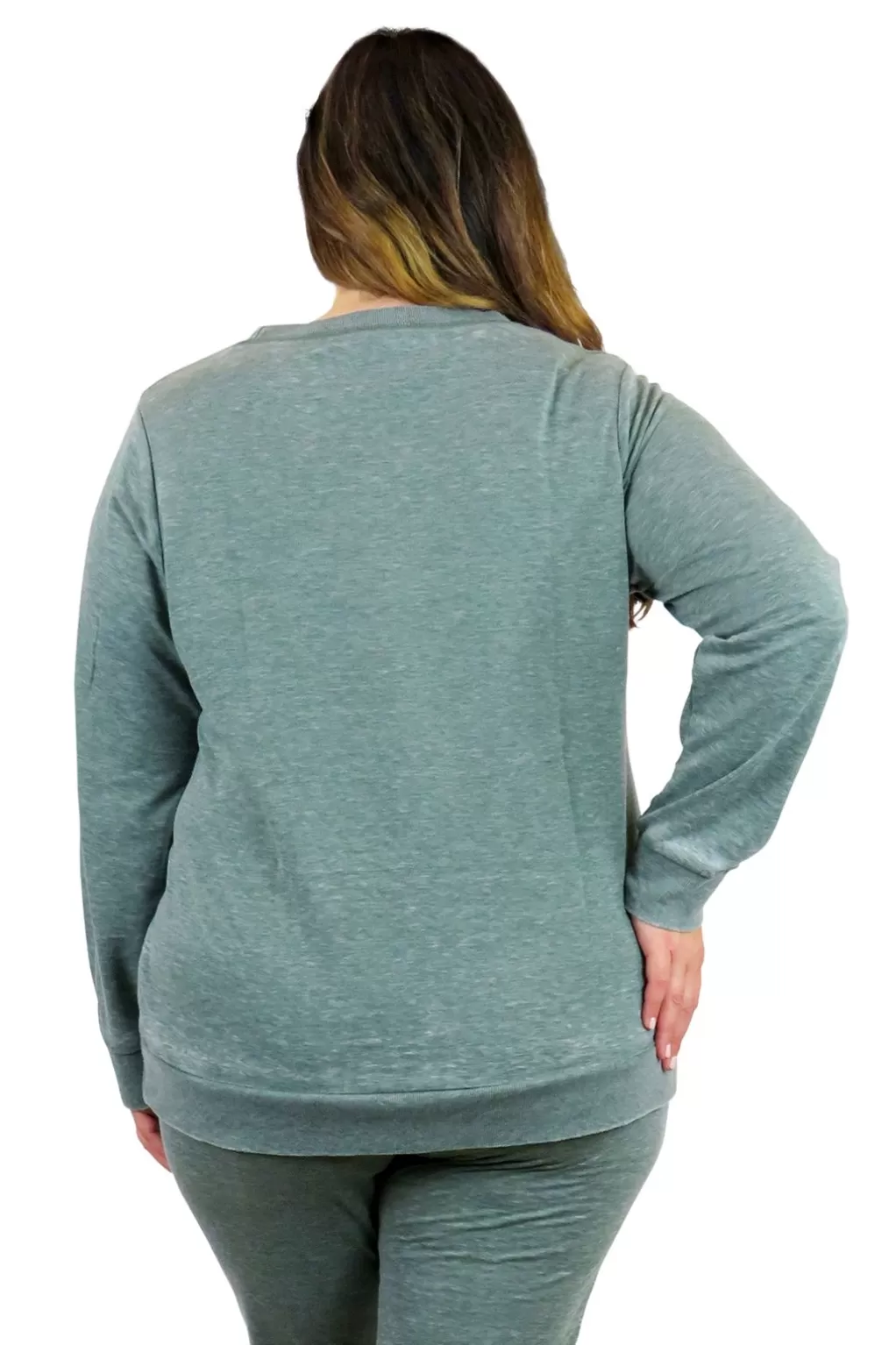La Cera™ Plus Size Heathered Crew Neck French Terry Sweatshirt