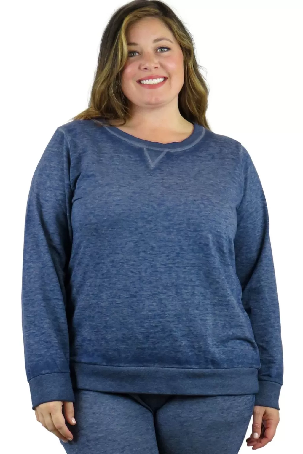 La Cera™ Plus Size Heathered Crew Neck French Terry Sweatshirt