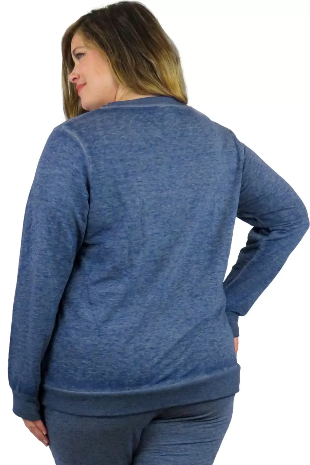 La Cera™ Plus Size Heathered Crew Neck French Terry Sweatshirt