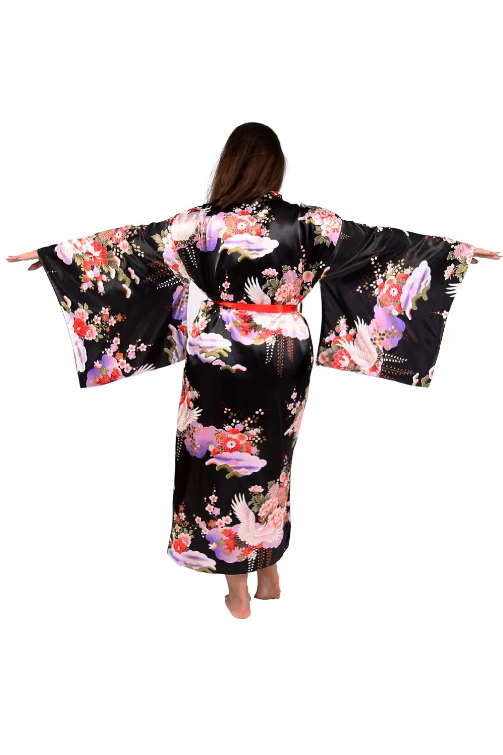 La Cera™ Plus Size Kimono Sleeve Floral Satin Robe