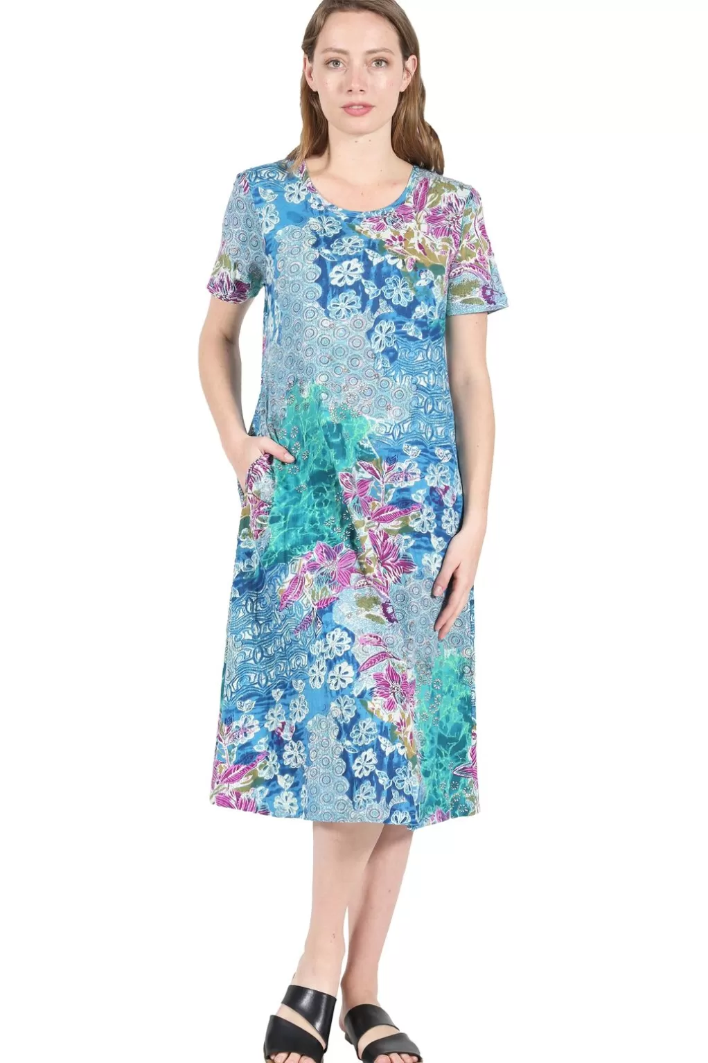 La Cera™ Plus Size La Cera Cotton Floral Jersey Knit A-Line Dress