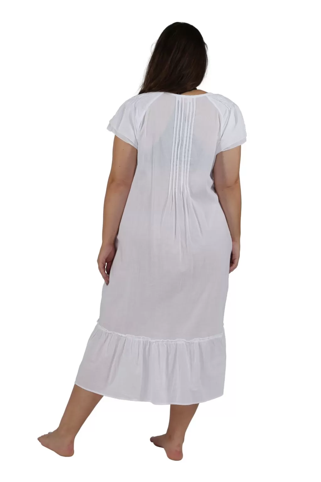 La Cera™ Plus Size La Cera Double Cap Short Sleeve Cotton Embroidered Gown