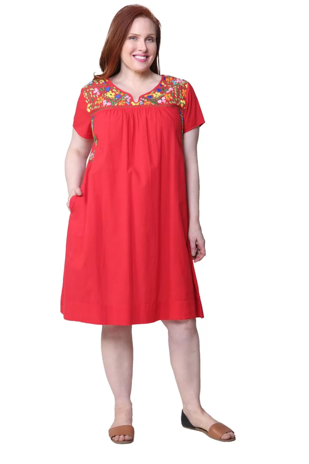 La Cera™ Plus Size La Cera Embroide Short Sleeve Dress
