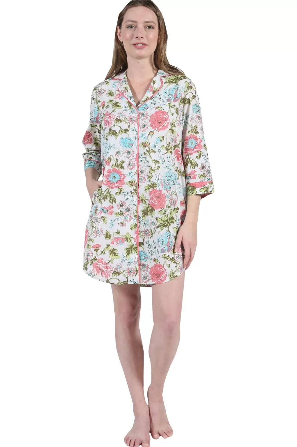 La Cera™ Plus Size La Cera English Garden Print Long Sleeve Nightshirt