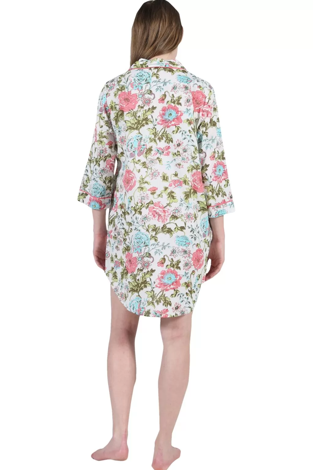 La Cera™ Plus Size La Cera English Garden Print Long Sleeve Nightshirt