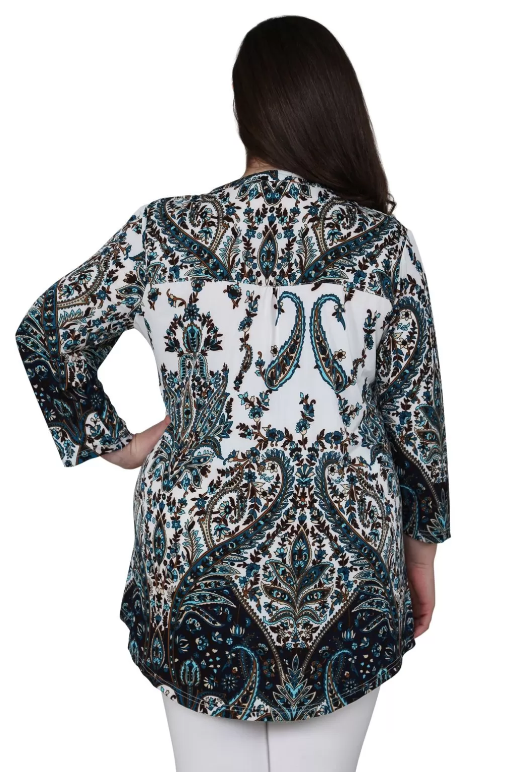 La Cera™ Plus Size La Cera Pleat Front Paisley Tunic
