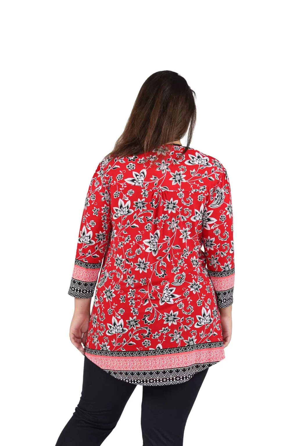 La Cera™ Plus Size La Cera Pleat Front Printed Tunic With Border Print