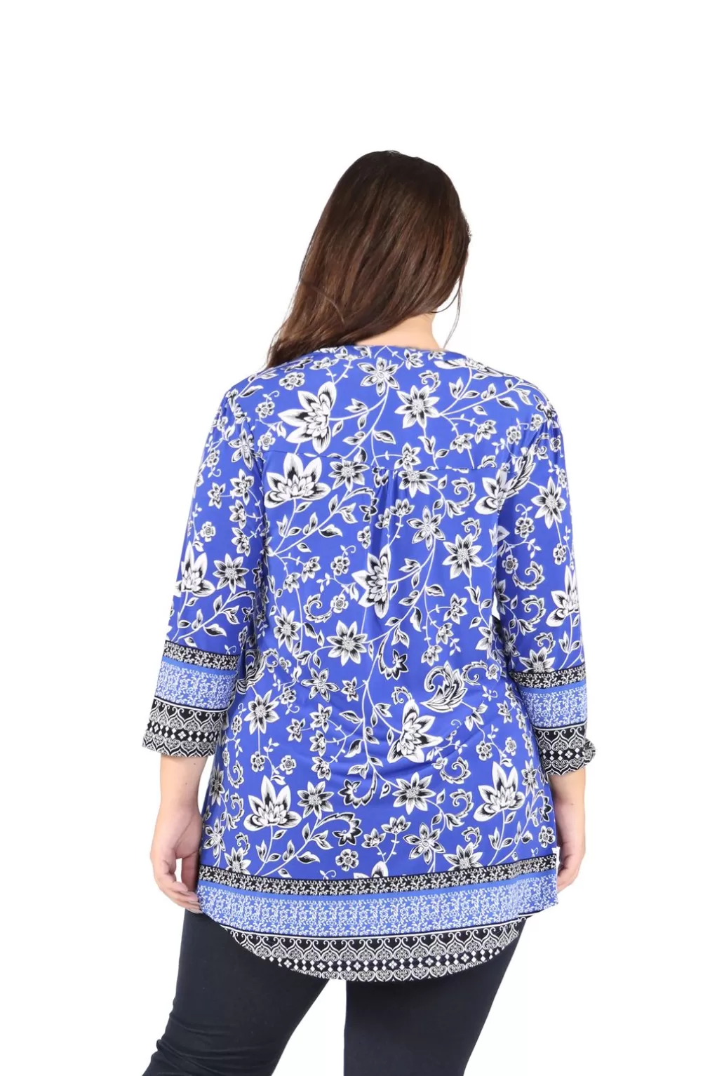 La Cera™ Plus Size La Cera Pleat Front Printed Tunic With Border Print