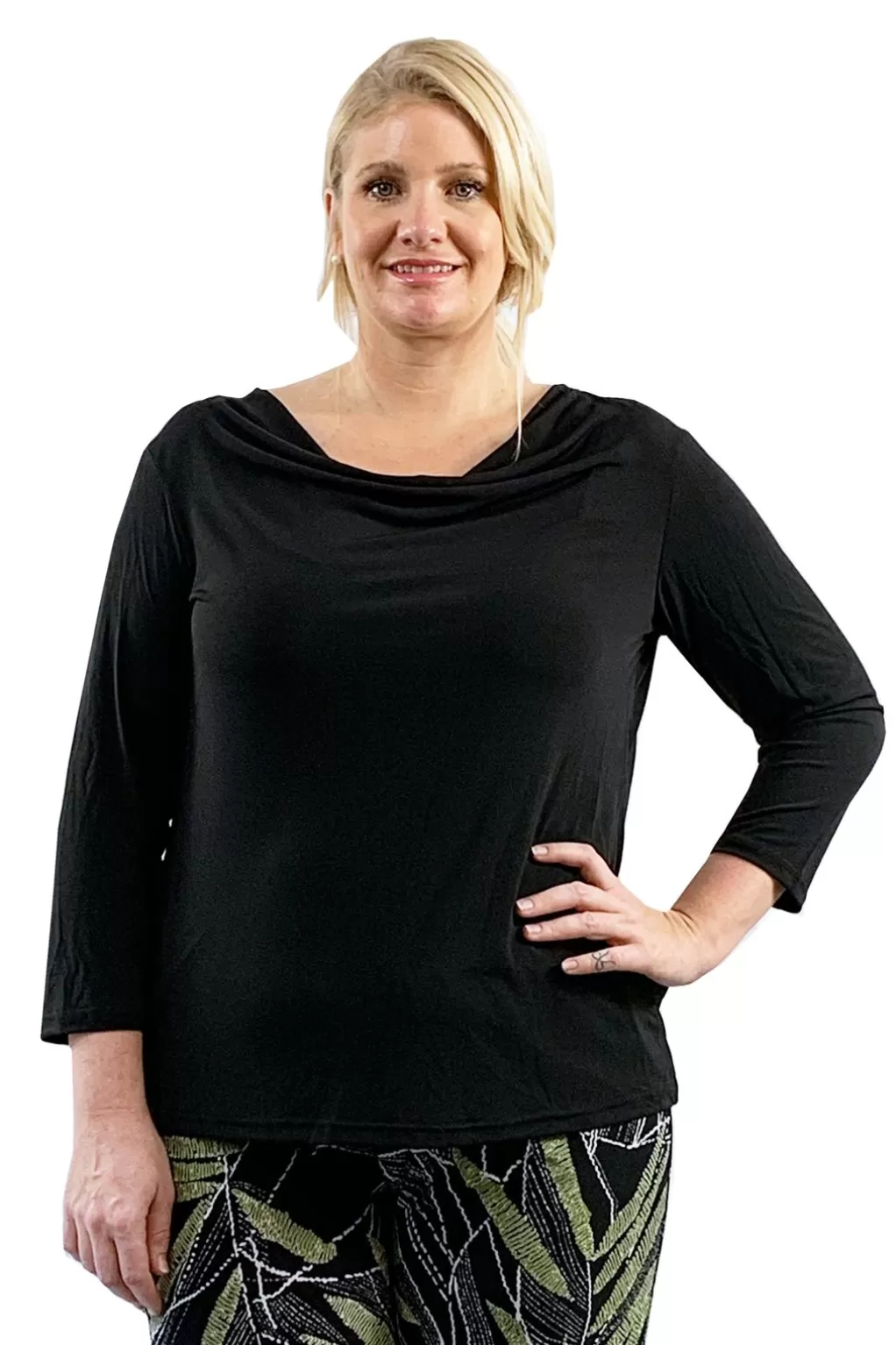 La Cera™ Plus Size La Cera Solid Cowl Neck Top