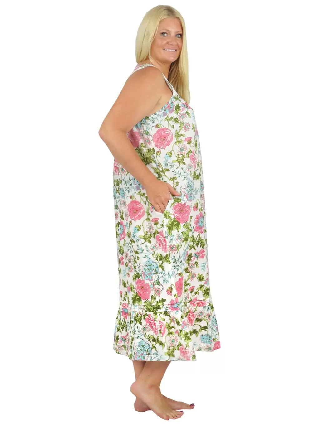 La Cera™ Plus Size Lace Trimmed 100% Cotton English Garden Print Gown