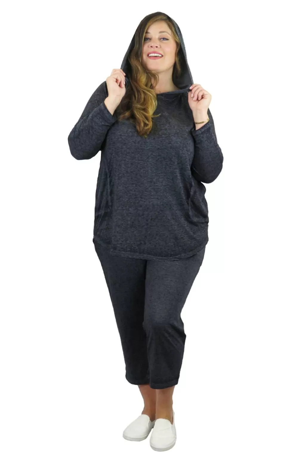 La Cera™ Plus Size Soft & Supple 2-Piece Hooded Knit Sweatpants Set