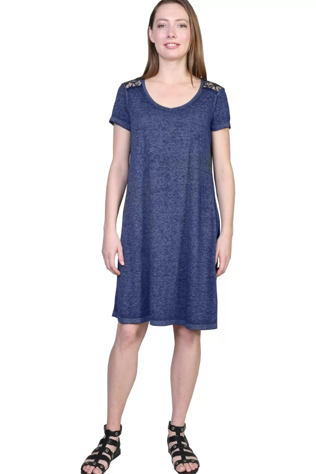 La Cera™ Plus Size Soft & Supple Knit Dress With Lace Trim