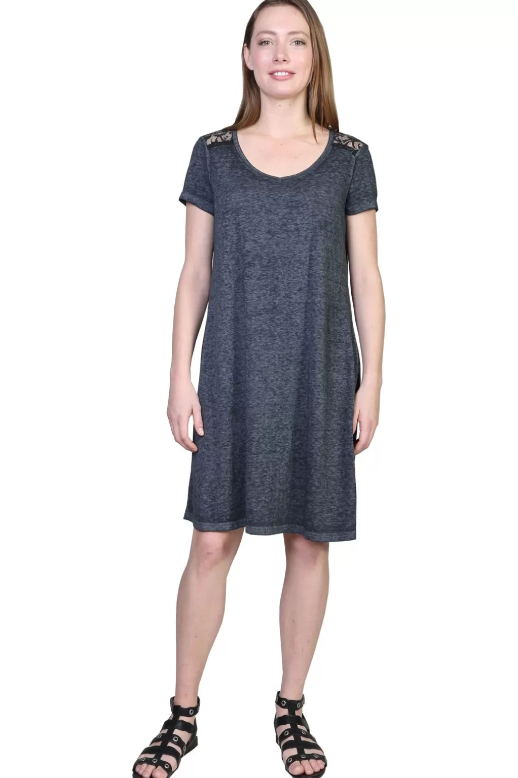 La Cera™ Plus Size Soft & Supple Knit Dress With Lace Trim
