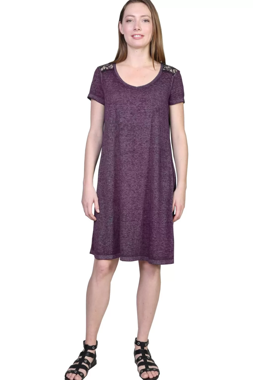 La Cera™ Plus Size Soft & Supple Knit Dress With Lace Trim