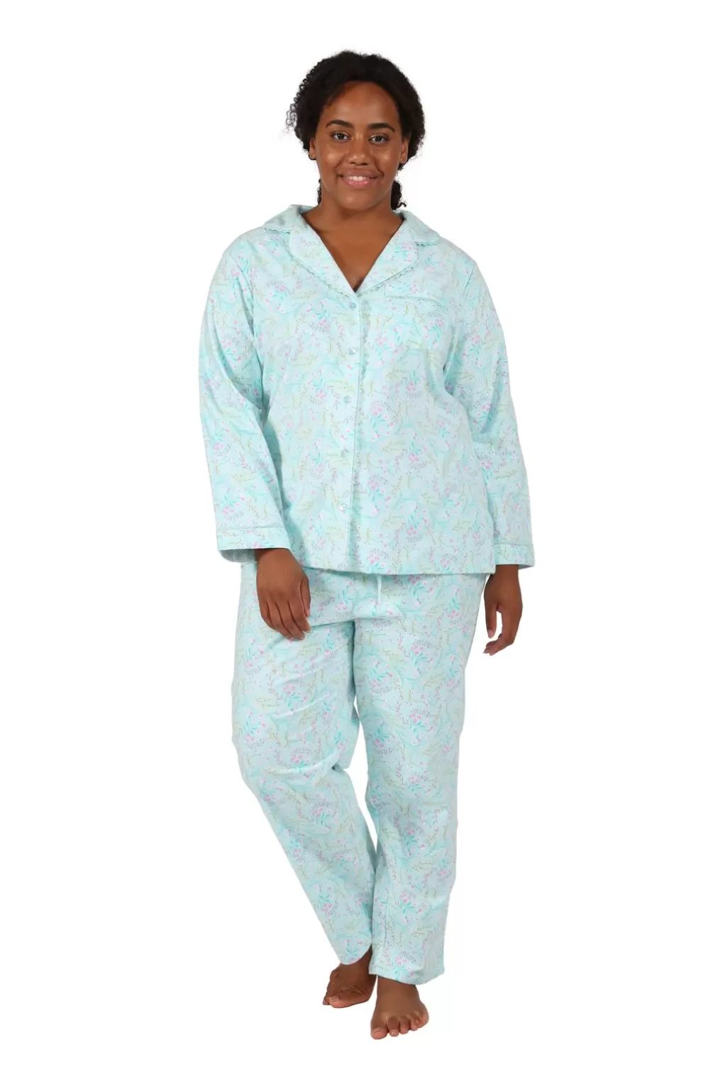 La Cera™ Plus Size Wispy Floral Long Flannel Pajama Set