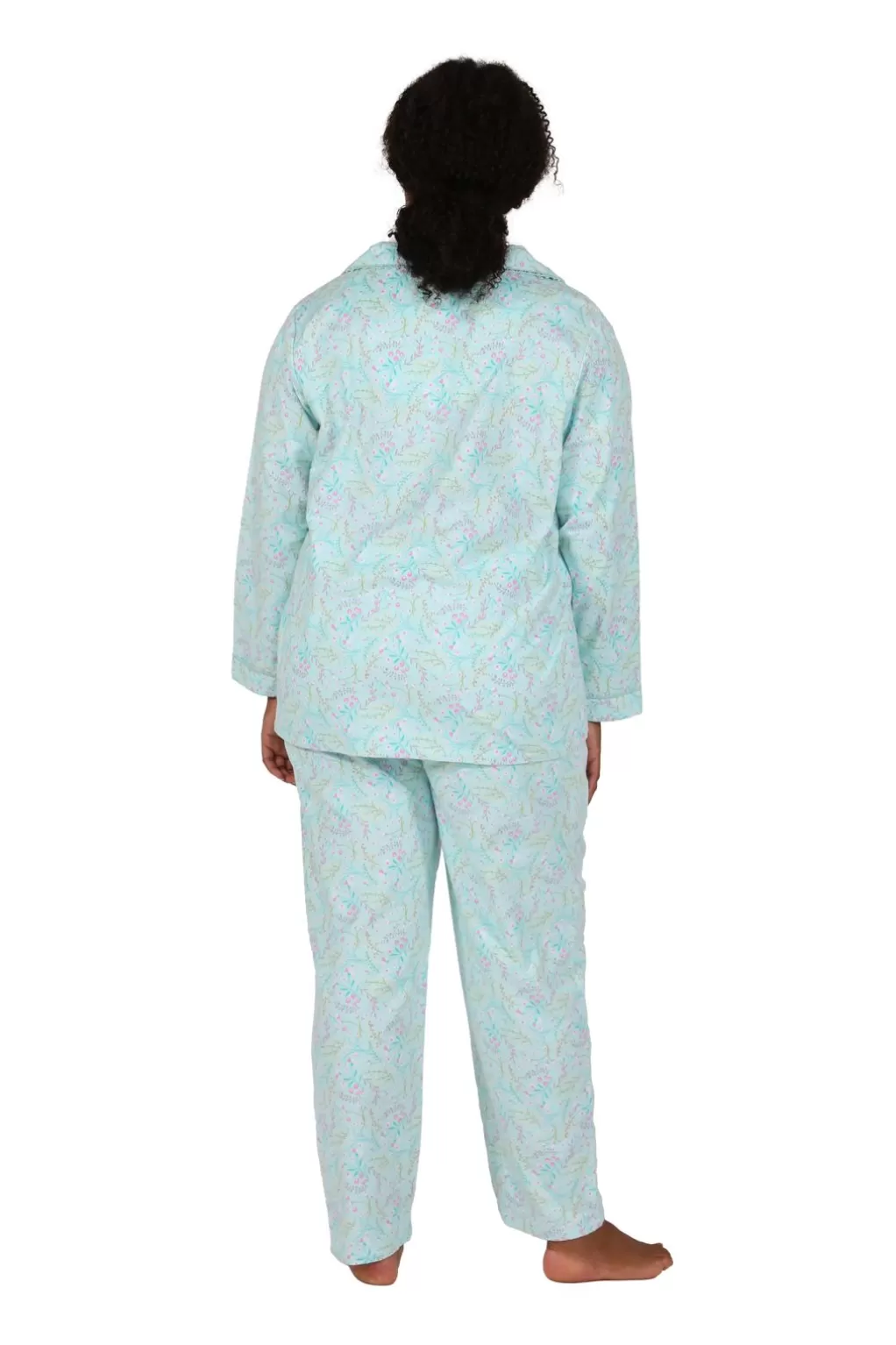 La Cera™ Plus Size Wispy Floral Long Flannel Pajama Set