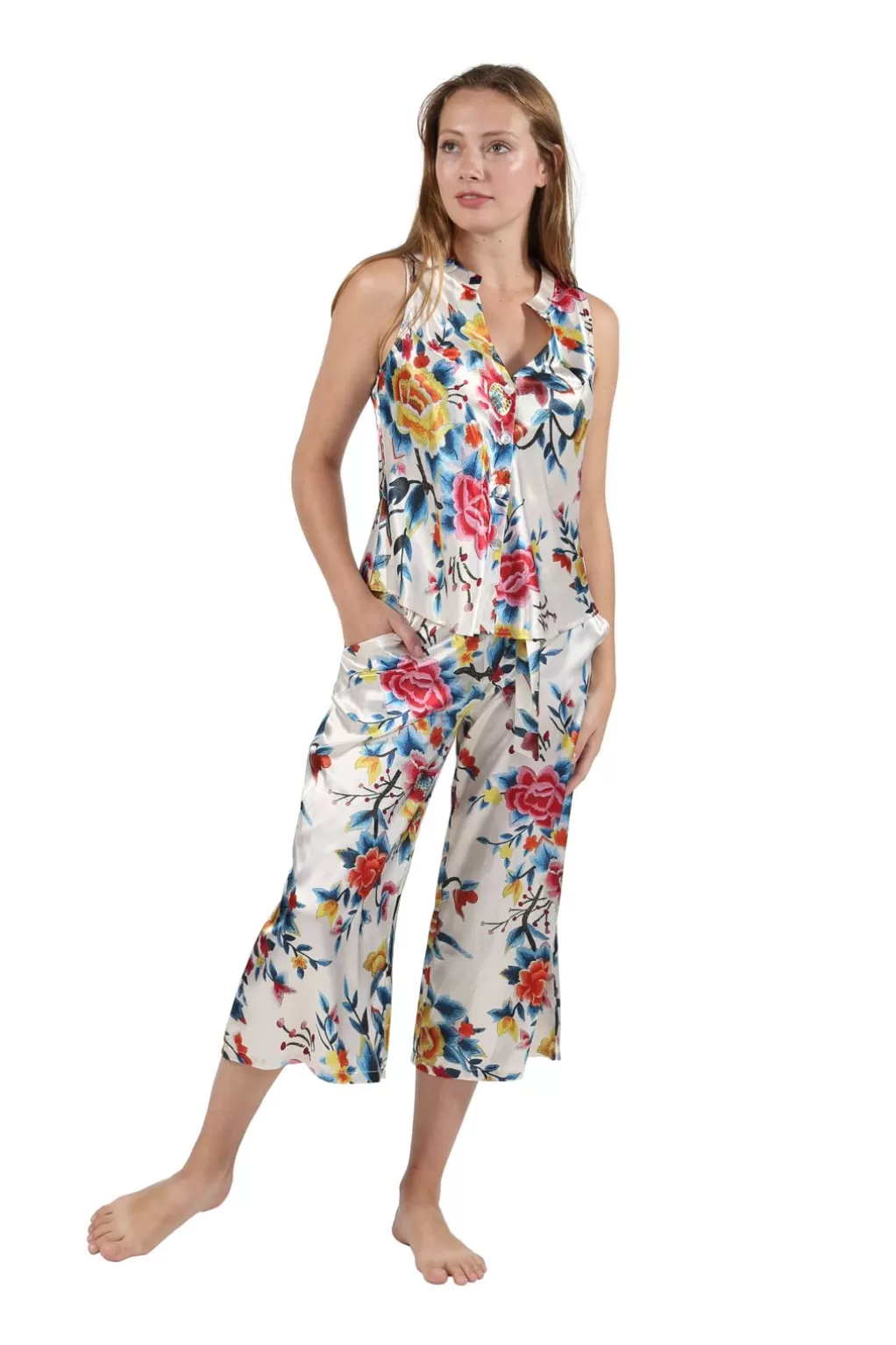 La Cera™ Satin Floral Multi Colo Lounge Set