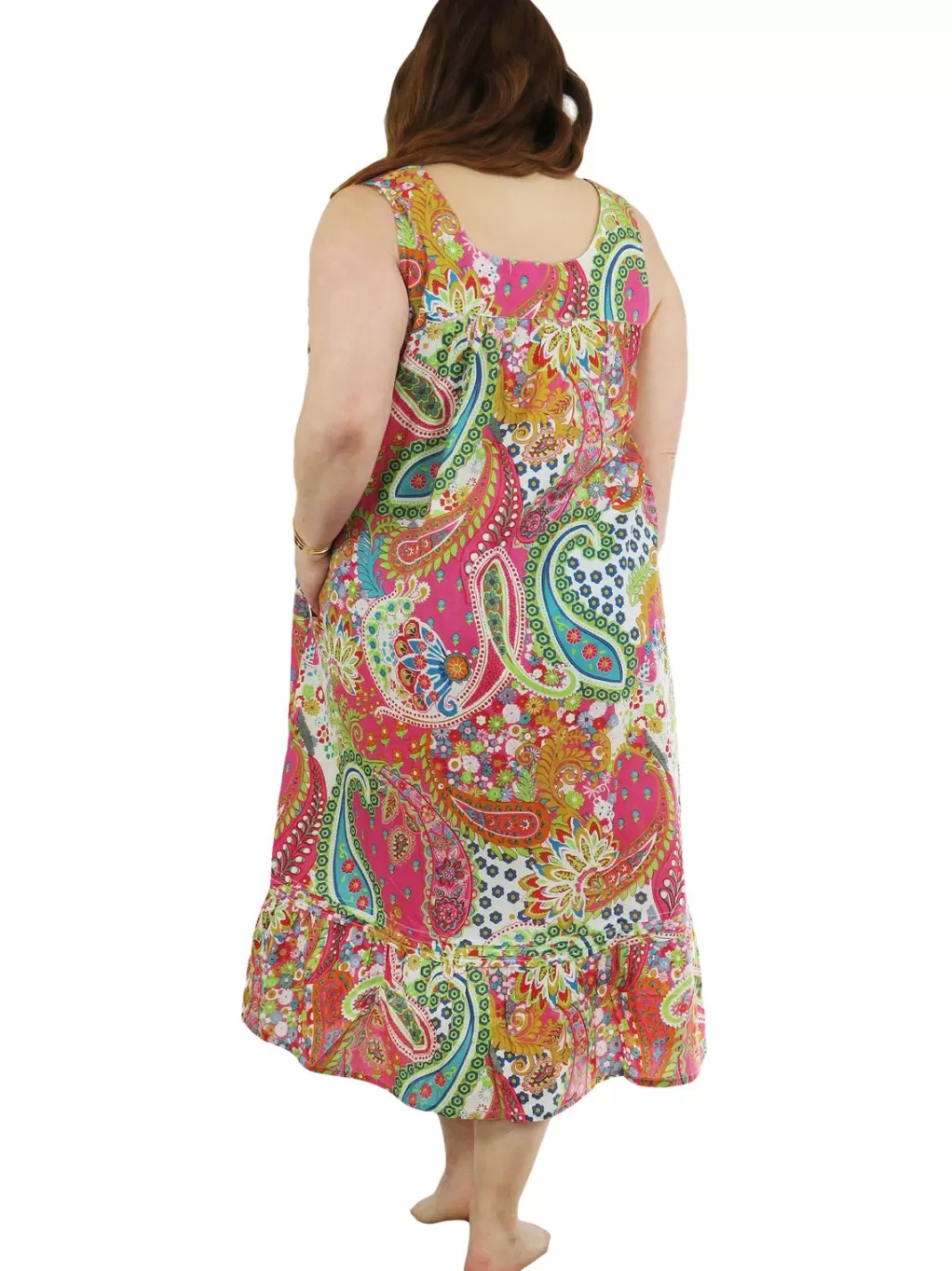 La Cera™ Vibrant Print Sweetheart Neck Gown With Pockets - Plus Size