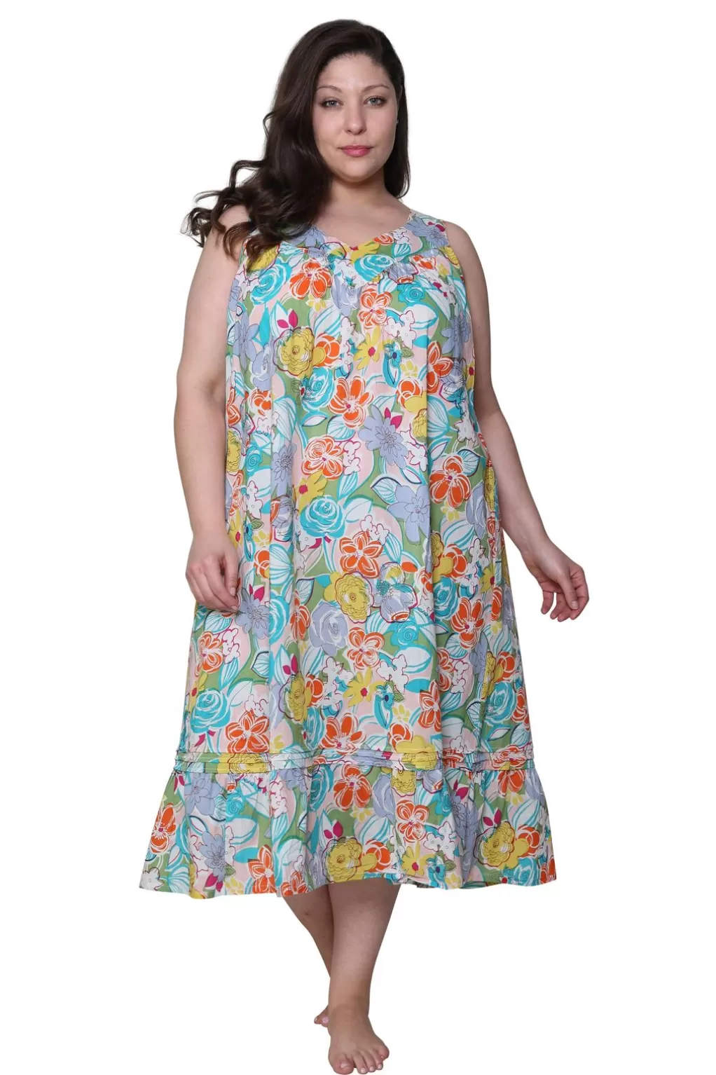 La Cera™ Vibrant Print Sweetheart Neck Gown With Pockets - Plus Size