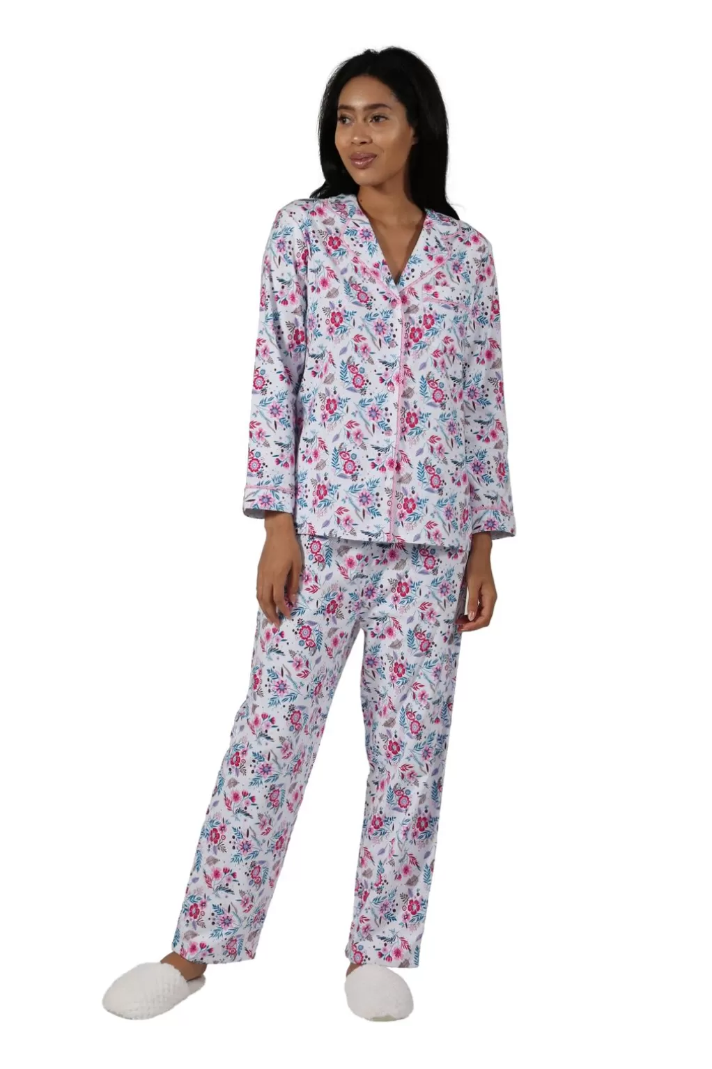 La Cera™ Vintage Floral Flannel Pajama Set